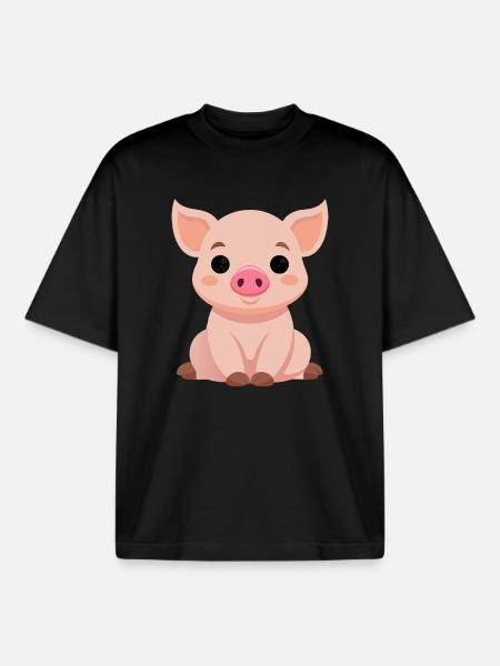Cute Baby Pig - Boxy Heavyweight Unisex Organic T-Shirt by Stanley/Stella - black