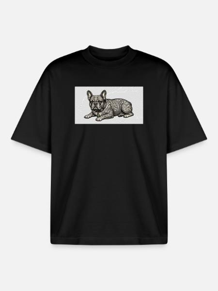 Ornate Bulldog Tattoo Pattern - Boxy Heavyweight Unisex Organic T-Shirt by Stanley/Stella - black