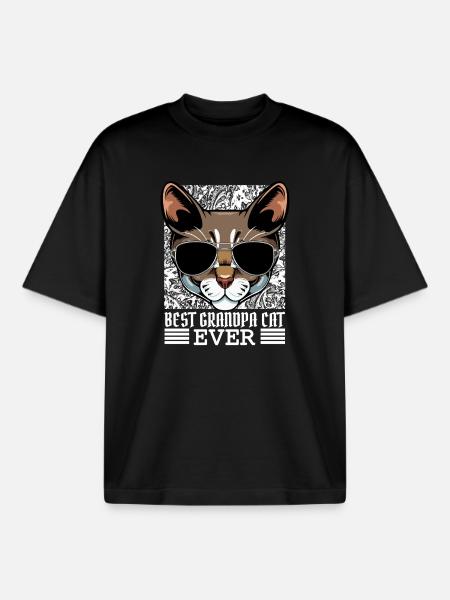 Best Grandpa Cat Ever - Boxy Heavyweight Unisex Organic T-Shirt by Stanley/Stella - black