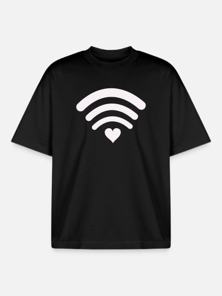 Wifi Love Heart Wifi Design - Boxy Heavyweight Unisex Organic T-Shirt by Stanley/Stella - black