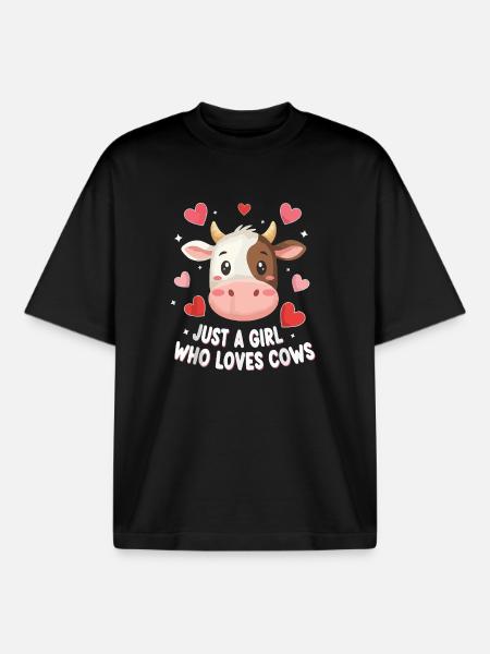Kuhliebe: Ein Mädchen liebt Kühe - Boxy Heavyweight Unisex Organic T-Shirt von Stanley/Stella - Schwarz