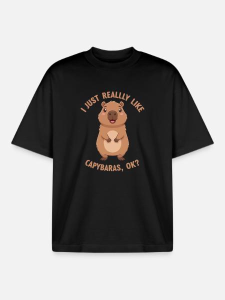 Capybara Love Ok - Boxy Heavyweight Unisex Organic T-Shirt by Stanley/Stella - black