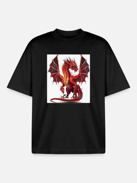 Feuerroter Drachen-Aquarell - Boxy Heavyweight Unisex Organic T-Shirt von Stanley/Stella - Schwarz