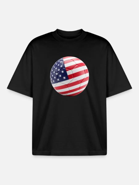 USA FLAG ON A SOCCERBALL - Boxy Heavyweight Unisex Organic T-Shirt by Stanley/Stella - black