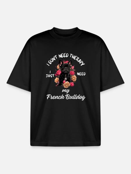 French Bulldog Therapy - Boxy Heavyweight Unisex Organic T-Shirt by Stanley/Stella - black