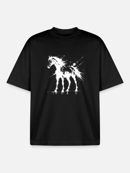 White Splash Pony-Kunst - Boxy Heavyweight Unisex Organic T-Shirt von Stanley/Stella - Schwarz
