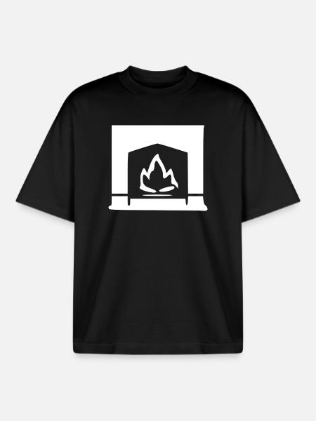Fireplace Flame White Gift - Boxy Heavyweight Unisex Organic T-Shirt by Stanley/Stella - black