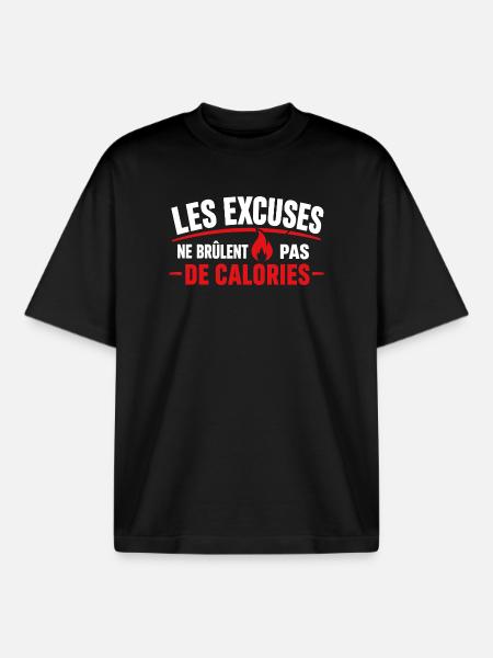 Excuses Ne Brûlent Pas Calories - T-shirt unisexe boxy épais biologique Stanley/Stella - noir