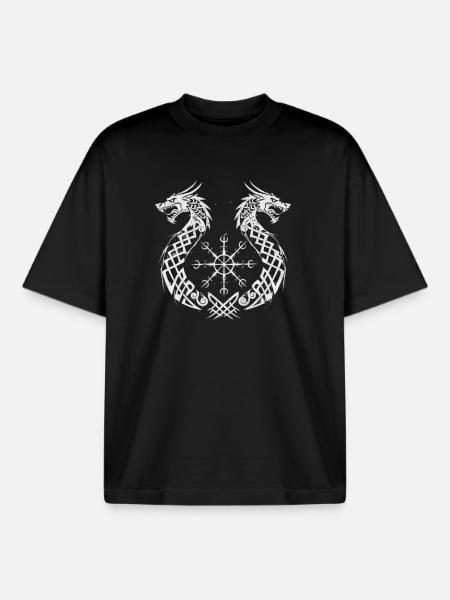 Drachen Vegvisir - Boxy Heavyweight Unisex Organic T-Shirt von Stanley/Stella - Schwarz