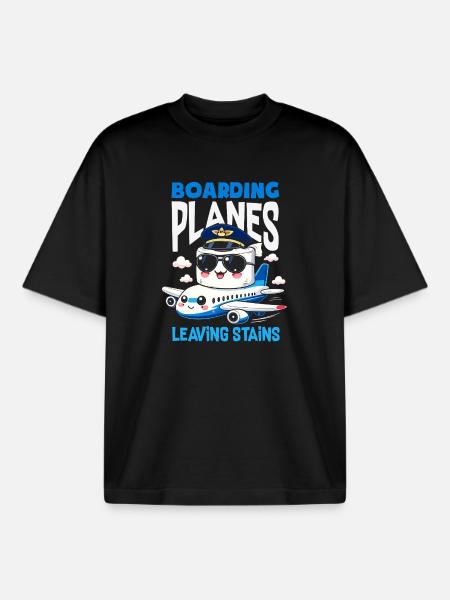 Boarding planes funny - Boxy Heavyweight Unisex Organic T-Shirt by Stanley/Stella - black