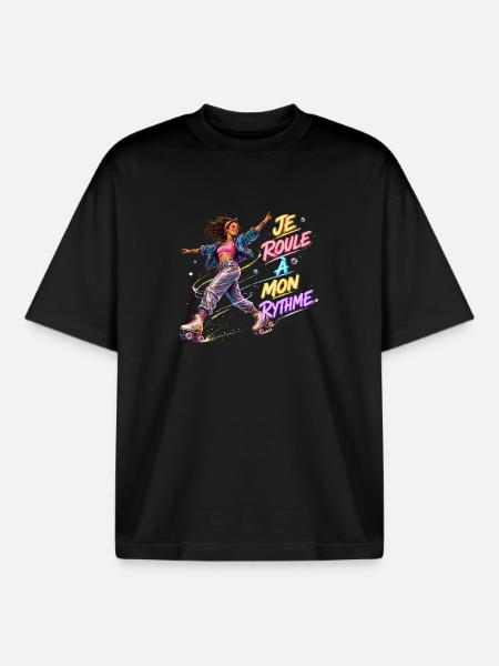 Rythme Neon en Roller - T-shirt unisexe boxy épais biologique Stanley/Stella - noir