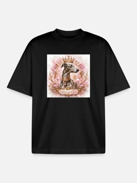Royal Greyhound Portrait with Crown - Boxy Heavyweight Unisex Organic T-Shirt by Stanley/Stella - black
