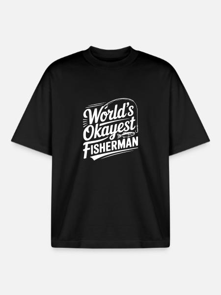 World's Okayest Fisherman - Boxy Heavyweight Unisex Organic T-Shirt by Stanley/Stella - black