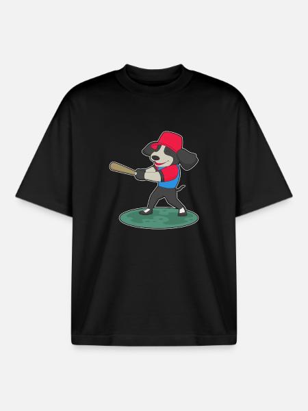 Dog Baseball Baseball Bat - Boxy Heavyweight Unisex Organic T-Shirt by Stanley/Stella - black