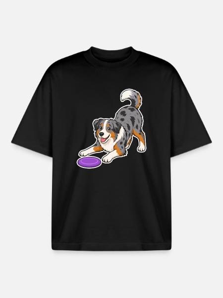 Australian Shepherd mit lila Frisbee - Boxy Heavyweight Unisex Organic T-Shirt von Stanley/Stella - Schwarz