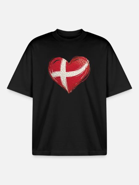 Denmark Heart Flag - Boxy Heavyweight Unisex Organic T-Shirt by Stanley/Stella - black