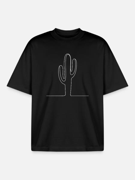 Cactus Contour Illustration - Boxy Heavyweight Unisex Organic T-Shirt by Stanley/Stella - black