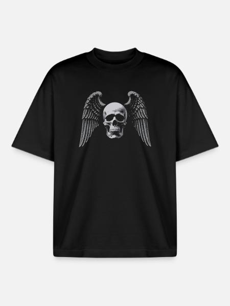Winged Skull Gothic Emblem - Boxy Heavyweight Unisex Organic T-Shirt by Stanley/Stella - black