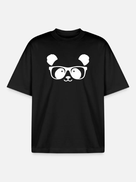 Cute panda with nerd glasses - Boxy Heavyweight Unisex Organic T-Shirt by Stanley/Stella - black