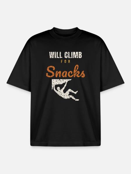 Will Climb For Snacks - T-shirt unisexe boxy épais biologique Stanley/Stella - noir