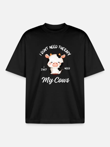 Cute Cow Therapy - Boxy Heavyweight Unisex Organic T-Shirt by Stanley/Stella - black