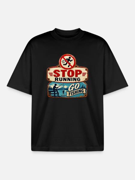 Stop Running – Go fishing. - Boxy Heavyweight Unisex Organic T-Shirt von Stanley/Stella - Schwarz