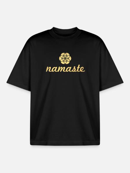 Namaste Yoga Fiore d'oro della vita Shanti Ornamento - T-shirt unisex boxy pesante biologica di Stanley/Stella - nero