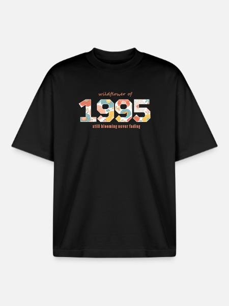 Floral 1995 - 30th anniversary - Boxy Heavyweight Unisex Organic T-Shirt by Stanley/Stella - black