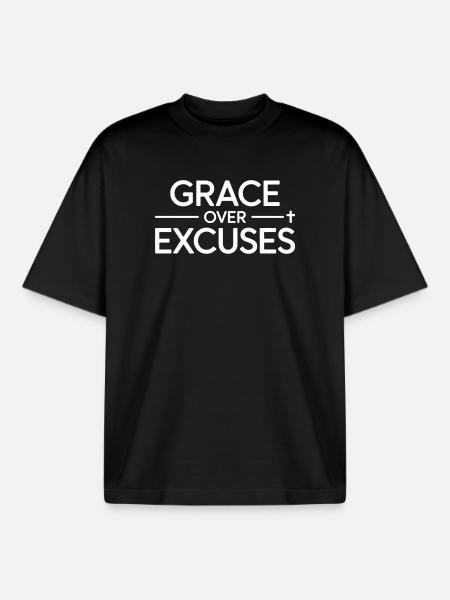 Christian Grace Over Excuses Faith Cross - Boxy Heavyweight Unisex Organic T-Shirt by Stanley/Stella - black
