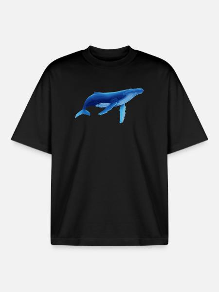 Whale in blue with sea patterns - Boxy Heavyweight Unisex Organic T-Shirt by Stanley/Stella - black