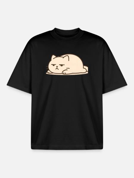 Sleeping cat in kawaii style - Boxy Heavyweight Unisex Organic T-Shirt by Stanley/Stella - black