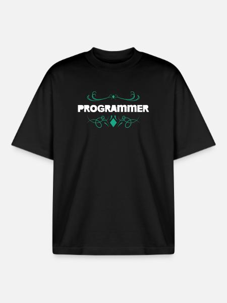 Programmer Ornament Font - Boxy Heavyweight Unisex Organic T-Shirt by Stanley/Stella - black