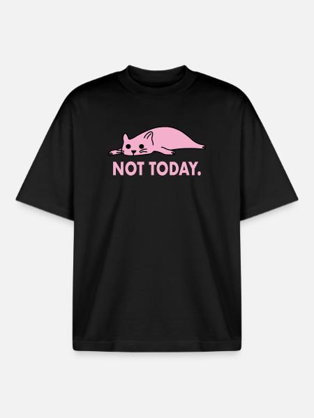 Not Today Cat Lazy Funny Work - Boxy Heavyweight Unisex Organic T-Shirt by Stanley/Stella - black