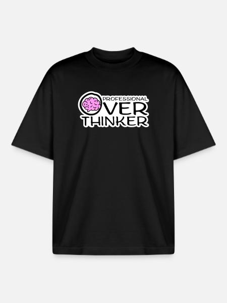 Professional Overthinker Funny Brooding Anxiety Logo - Boxy Heavyweight Unisex Organic T-Shirt by Stanley/Stella - black