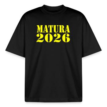Maturité 2026 - T-shirt unisexe boxy épais biologique Stanley/Stella - noir - Devant - AI Model Male 185 light (185cm) & AI Model Female 172 dark (172cm)