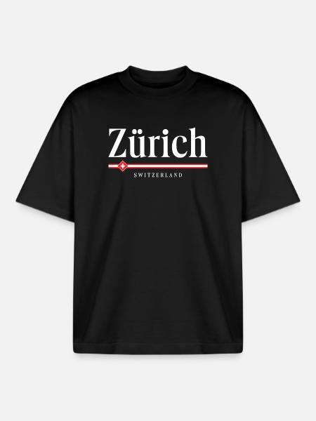 Zurich, Suisse - T-shirt unisexe boxy épais biologique Stanley/Stella - noir