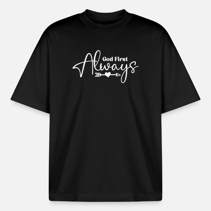 God First Always Script Heart - Boxy Heavyweight Unisex Organic T-Shirt by Stanley/Stella - black