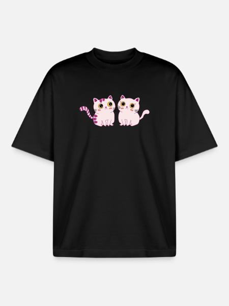 cats cute - Boxy Heavyweight Unisex Organic T-Shirt by Stanley/Stella - black