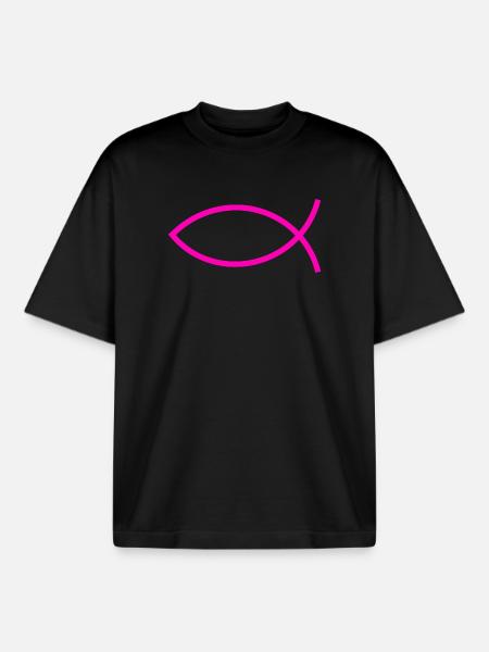 Jesús pez pez icthys rosado pez pez - Camiseta unisex boxy orgánica de Stanley/Stella - negro