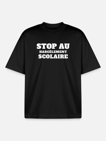 stop harcèlement scolaire, scolarité - T-shirt unisexe boxy épais biologique Stanley/Stella - noir