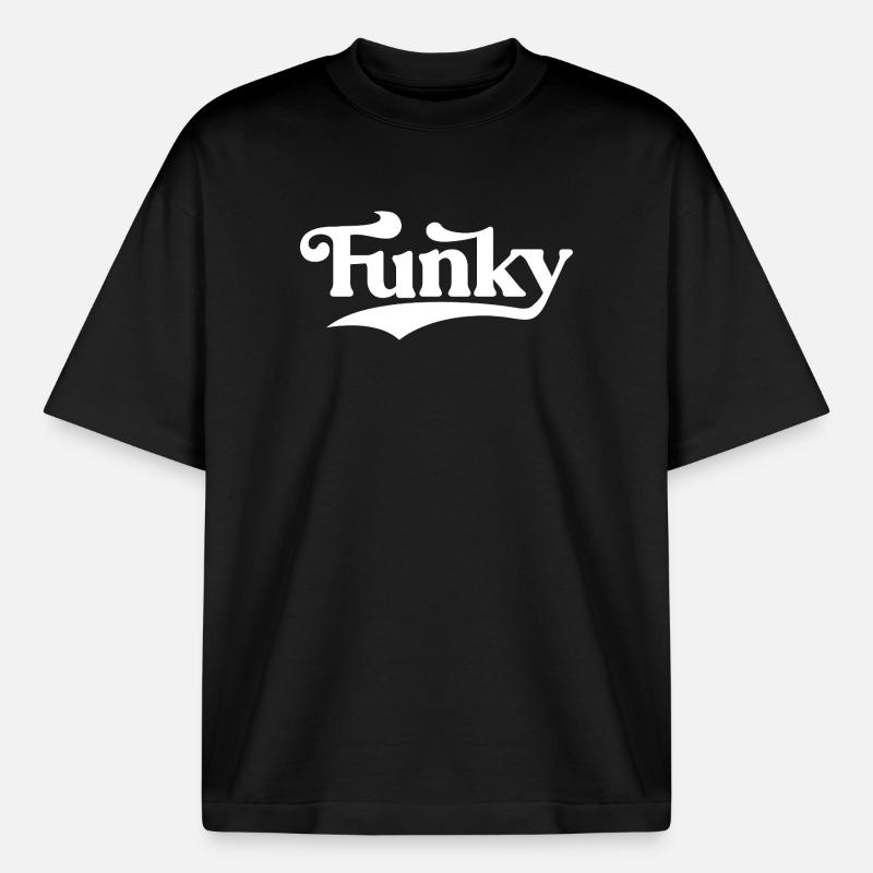 Funky Retro Script Logo - Boxy Heavyweight Unisex Organic T-Shirt by Stanley/Stella - black