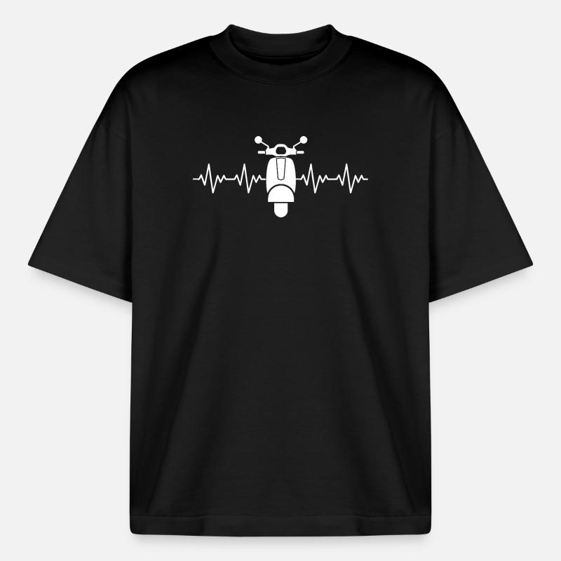 Moped Motorroller EKG Herzschlag Herzfrequenz - Boxy Heavyweight Unisex Organic T-Shirt von Stanley/Stella - Schwarz