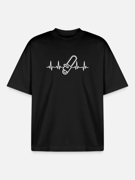 Bûcheron Heartbeat Tronçonneuse Bois - T-shirt unisexe boxy épais biologique Stanley/Stella - noir