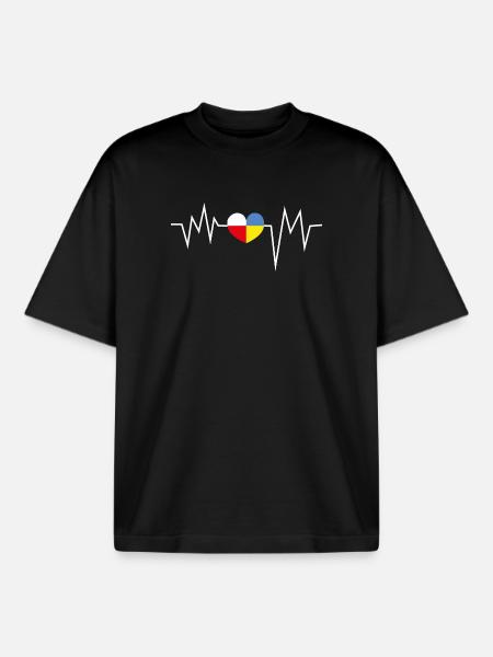 Heartbeat Poland Ukraine - Boxy Heavyweight Unisex Organic T-Shirt by Stanley/Stella - black