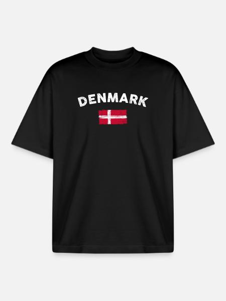 Denmark Brush Flag Emblem - Boxy Heavyweight Unisex Organic T-Shirt by Stanley/Stella - black