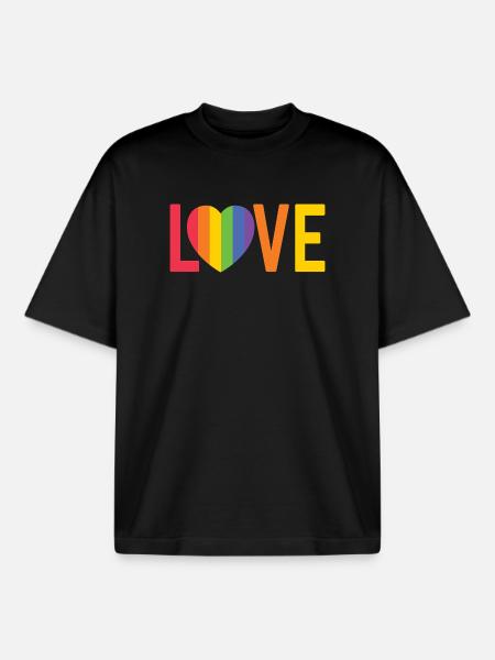 Rainbow Heart LOVE Design - Boxy Heavyweight Unisex Organic T-Shirt by Stanley/Stella - black