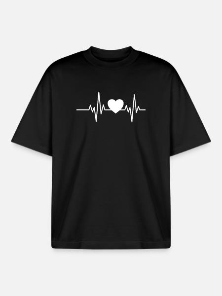 Heartbeat Heartline Design - Boxy Heavyweight Unisex Organic T-Shirt by Stanley/Stella - black