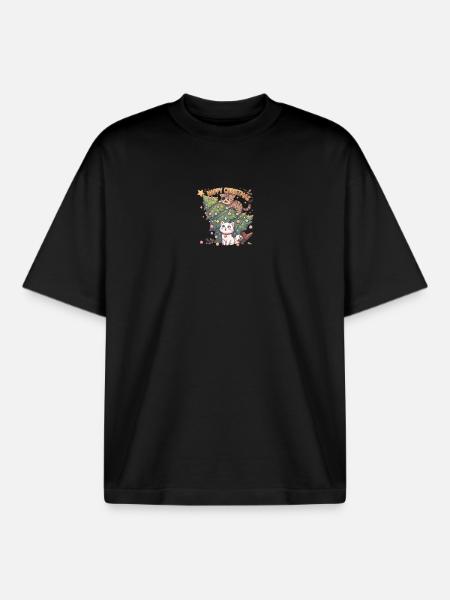 Katzen Happy Christmas Chaos - Boxy Heavyweight Unisex Organic T-Shirt von Stanley/Stella - Schwarz