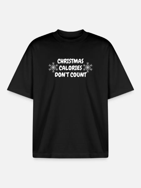 Christmas Calories Don't Count Shirt - Boxy Heavyweight Unisex Organic T-Shirt by Stanley/Stella - black