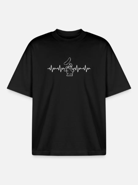 Pizzaiolo Pizza Maker Pizza ECG Heartbeat - Boxy Heavyweight Unisex Organic T-Shirt by Stanley/Stella - black
